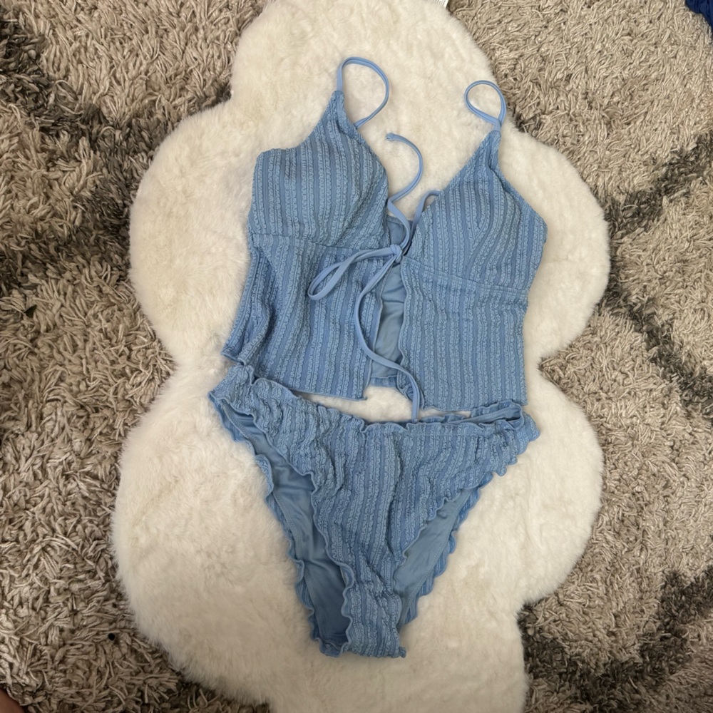 Samiol Elegant Light Blue Textured Bikini Set L B10